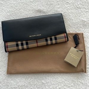 Burberry Check and Leather Continental Wallet